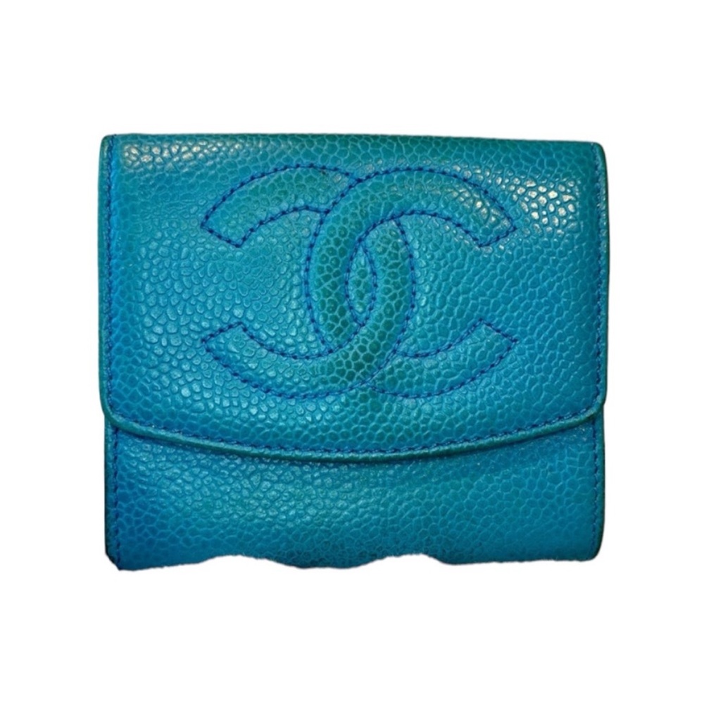 Vintage CHANEL Caviar Electric Blue Card Holder Flap Wallet
